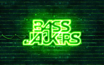 Logo vert Bassjackers, 4k, superstars, DJ n&#233;erlandais, mur de briques vert, logo Bassjackers, Marlon Flohr, Ralph van Hilst, Bassjackers, stars de la musique, logo n&#233;on Bassjackers