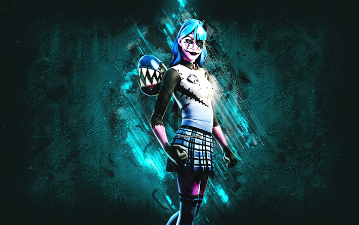 Fortnite Cotton Candy Grisabelle Skin, Fortnite, main characters, blue stone background, Cotton Candy Grisabelle, Fortnite skins, Cotton Candy Grisabelle Skin, Cotton Candy Grisabelle Fortnite, Fortnite characters