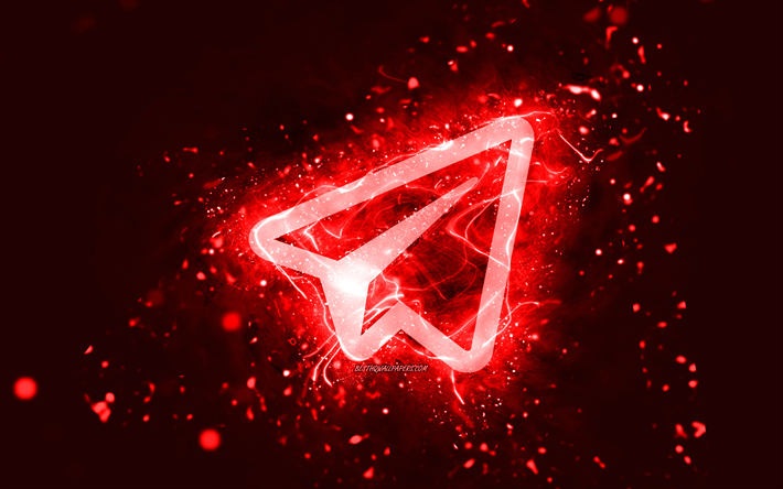 rotes logo des telegramms, 4k, rote neonlichter, kreativer, roter abstrakter hintergrund, telegrammlogo, soziales netzwerk, telegramm