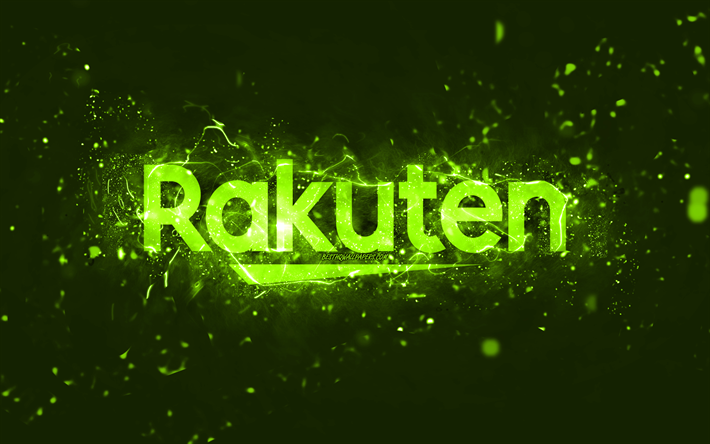 Logo Rakuten lime, 4k, luci al neon lime, creativo, sfondo astratto lime, logo Rakuten, marchi, Rakuten