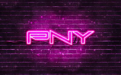 PNY mor logo, 4k, mor brickwall, PNY logo, markalar, PNY neon logo, PNY