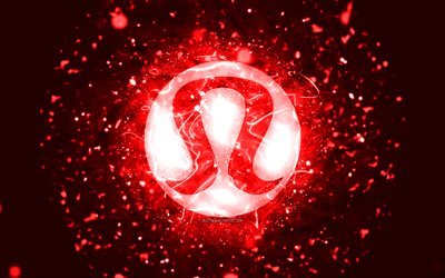Lululemon Athletica red logo, 4k, red neon lights, creative, red abstract background, Lululemon Athletica logo, brands, Lululemon Athletica