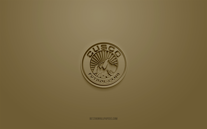 Cusco FC, kreativ 3D-logotyp, brun bakgrund, Peruanska Primera Division, 3d-emblem, Peruansk fotbollsklubb, Cusco, Peru, 3d-konst, Liga 1, fotboll, Cusco FC 3d-logotyp