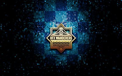 HFX Wanderers FC, glitter logo, Canadian Premier League, blue checkered background, soccer, canadian football club, HFX Wanderers logo, mosaic art, football, FC HFX Wanderers