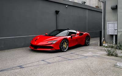 2022, Ferrari SF90 Stradale, 4k, front view, exterior, supercar, red SF90 Stradale, italian sports cars, Ferrari