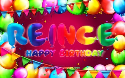 Happy Birthday Reince, 4k, colorful balloon frame, Reince name, purple background, Reince Happy Birthday, Reince Birthday, popular german female names, Birthday concept, Reince