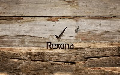 Rexona wooden logo, 4K, wooden backgrounds, brands, Rexona logo, creative, wood carving, Rexona