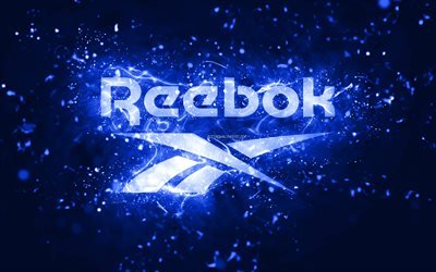 Reebok dark blue logo, 4k, dark blue neon lights, creative, dark blue abstract background, Reebok logo, brands, Reebok
