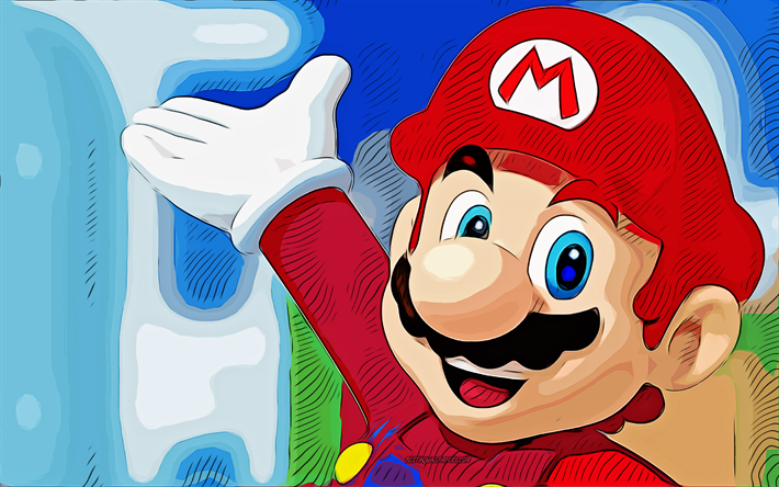 Super Mario, 4k, vektorkonst, Super Mario-teckning, kreativ konst, Super Mario-konst, vektorteckning, abstrakt konst, superhj&#228;ltar, Mario