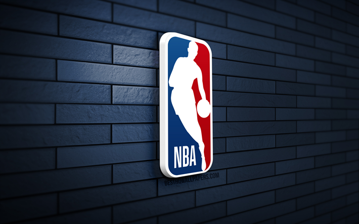 NBA logotipo 3D, 4K, cinza brickwall, Associa&#231;&#227;o Nacional De Basquete, criativo, ligas de basquete, NBA logo, Arte 3D, NBA