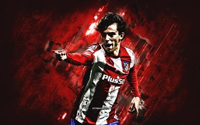 Joao Felix, Atletico Madrid, red stone background, Portuguese football player, La Liga, Spain, football, grunge art