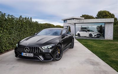 Mercedes-AMG GT 4 Kapılı Coupe, otopark, 4k, 2019 arabalar, AMG, Alman otomobil, Mercedes
