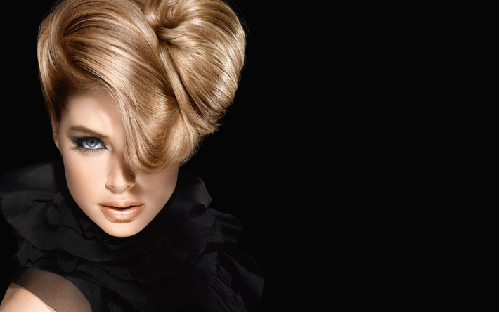 Barbara Palvin, photoshoot, hongrois mod&#232;le haut de gamme, robe de soir&#233;e noire, maquillage, blonde