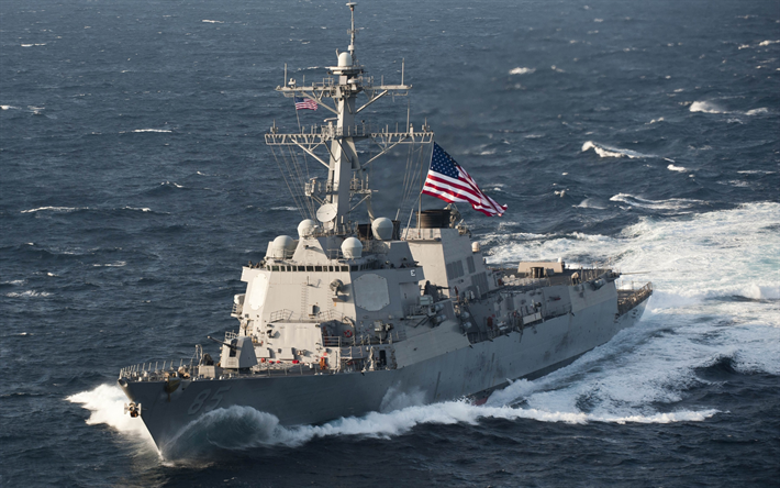 USS McCampbell, DDG-85, destroyer, Amerikan deniz Arly Burke sınıfı, ABD bayrağı, Amerikan bayrağı, ABD savaş gemileri, okyanus