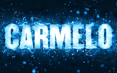 Happy Birthday Carmelo, 4k, blue neon lights, Carmelo name, creative, Carmelo Happy Birthday, Carmelo Birthday, popular american male names, picture with Carmelo name, Carmelo