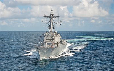 USS John Finn, 4k, vector art, DDG-113, destroyer, United States Navy, US army, abstract ships, battleship, US Navy, Arleigh Burke-class, USS John Finn DDG-113