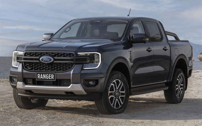 2022, ford ranger sport double cab, esterno, vista frontale, new grey ford ranger, american cars, ford