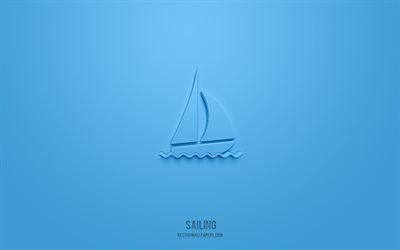 Sailing 3d icon, blue background, 3d symbols, Sailing, sport icons, 3d icons, Sailing sign, sport 3d icons