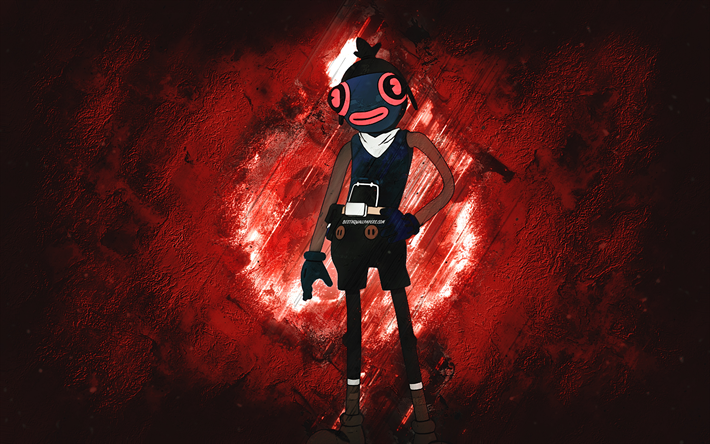 Fortnite The Visitor Toona Fish Skin, Fortnite, main characters, red stone background, The Visitor Toona Fish, Fortnite skins, The Visitor Toona Fish Skin, The Visitor Toona Fish Fortnite, Fortnite characters