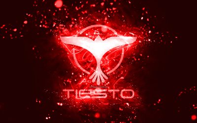 Tiesto red logo, 4k, Dutch DJs, red neon lights, creative, red abstract background, DJ Tiesto logo, Tijs Michiel Verwest, Tiesto logo, music stars, DJ Tiesto