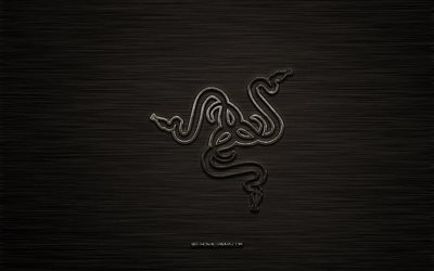 razerカーボンロゴ, razerエンブレム, ブラックメタルの質感, 暗い金属の背景, razerのロゴ, razer