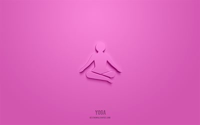 yoga 3d-symbol, rosa hintergrund, 3d-symbole, yoga, sport-symbole, yoga-zeichen, sport-3d-symbole