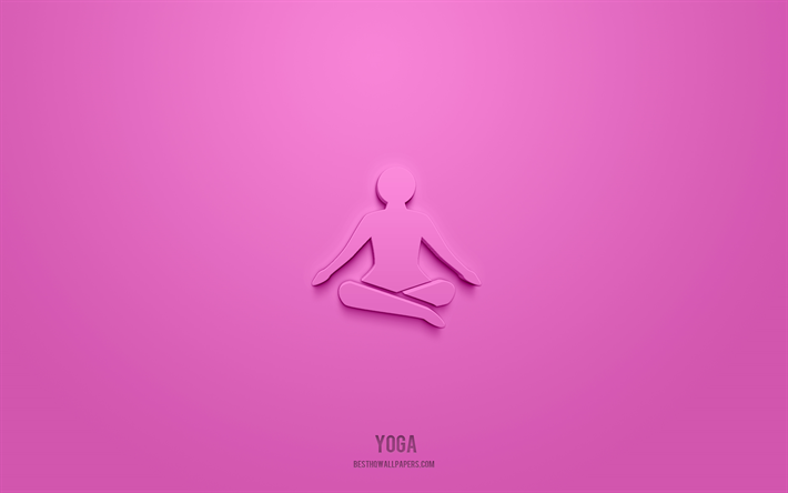icono de yoga 3d, fondo rosa, s&#237;mbolos 3d, yoga, iconos deportivos, iconos 3d, signo de yoga, iconos deportivos 3d