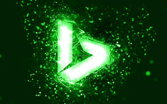 Bing green logo, 4k, green neon lights, creative, green abstract background, Bing logo, search system, Bing
