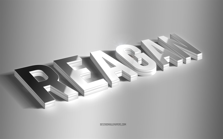 ريغان, فن 3d الفضة, خلفية رمادية, خلفيات بأسماء, اسم ريغان, بطاقة معايدة ريغان, فن ثلاثي الأبعاد, صورة باسم ريغان