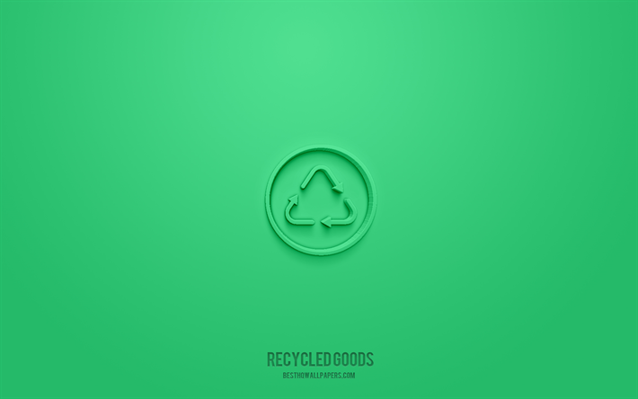 Recycled goods 3d icon, green background, 3d symbols, Recycled goods, ecology icons, 3d icons, Recycled goods sign, ecology 3d icons