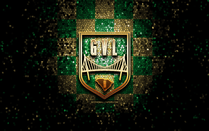 greenville fc, glitter logotyp, usl league one, gr&#246;n brun rutig bakgrund, fotboll, amerikansk fotbollsklubb, greenville fc logotyp, mosaikkonst, fc greenville