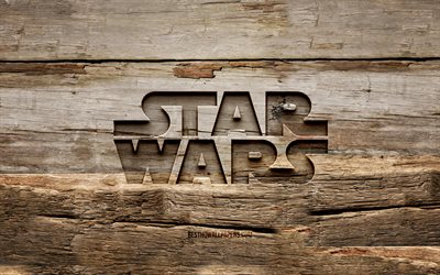 Star Wars wooden logo, 4K, wooden backgrounds, Star Wars logo, creative, wood carving, Star Wars