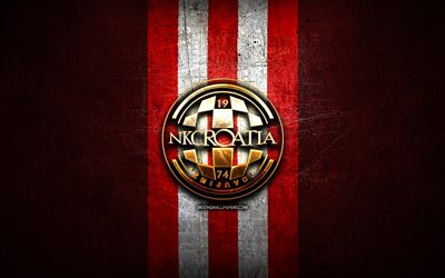 kroatia zmijavci fc, kultainen logo, hnl, punainen metalli tausta, jalkapallo, kroatialainen jalkapalloseura, kroatia zmijavci logo, nk croatia zmijavci