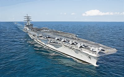 USS Dwight D Eisenhower, 4k, vector art, CVN-69, aircraft carriers, United States Navy, US army, abstract ships, battleship, US Navy, Nimitz-class, USS Dwight D Eisenhower CVN-69