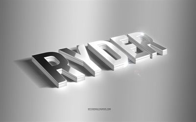 ryder, argento 3d arte, sfondo grigio, sfondi con nomi, nome ryder, biglietto di auguri ryder, arte 3d, foto con nome ryder