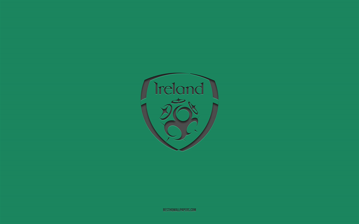 irlands fotbollslandslag, gr&#246;n bakgrund, fotbollslag, emblem, uefa, irland, fotboll, irlands fotbollslag, europa