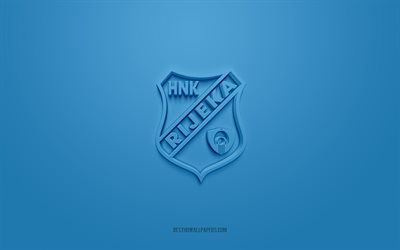 hnkリエカ, クリエイティブな3dロゴ, 青い背景, prva hnl, 3dエンブレム, クロアチアのサッカークラブ, クロアチア初のサッカーリーグ, リエカ, クロアチア, 3dアート, フットボール, hnkリエカ3dロゴ