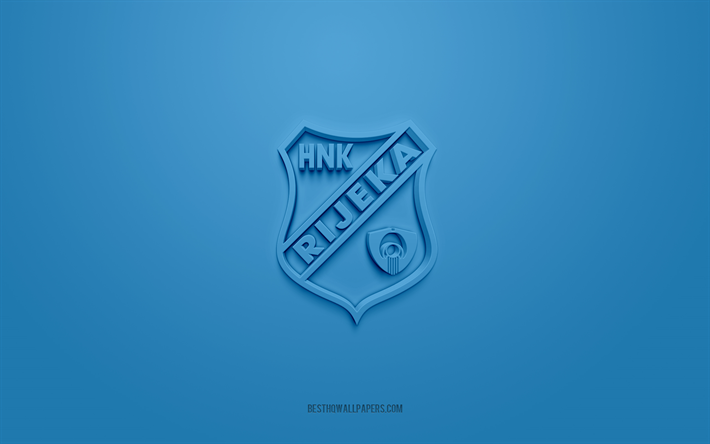 HNK Rijeka, creative 3D logo, blue background, Prva HNL, 3d emblem, Croatian football club, Croatian First Football League, Rijeka, Croatia, 3d art, football, HNK Rijeka 3d logo