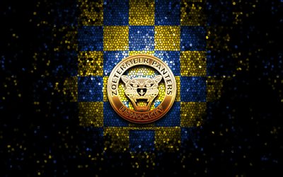 zoetermeer panthers, logo glitter, bene league, sfondo a scacchi giallo blu, hockey, squadra di hockey olandese, logo zoetermeer panthers, arte del mosaico