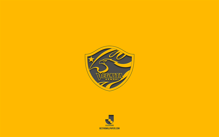 Vegalta Sendai, yellow background, Japanese football team, Vegalta Sendai emblem, J2 League, Japan, football, Vegalta Sendai logo