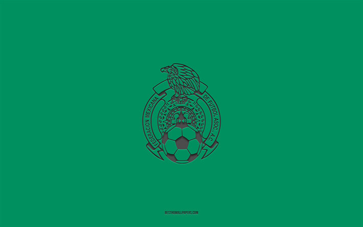 mexikos fotbollslandslag, gr&#246;n bakgrund, fotbollslag, emblem, concacaf, mexiko, fotboll, mexikos fotbollslandslags logotyp, nordamerika