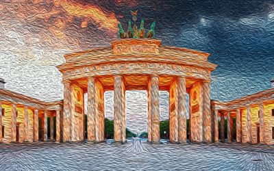 Brandenburg Gate, Berlin, Germany, paint art, Brandenburg Gate painting, cityscape, art, the Alps, cities paintings