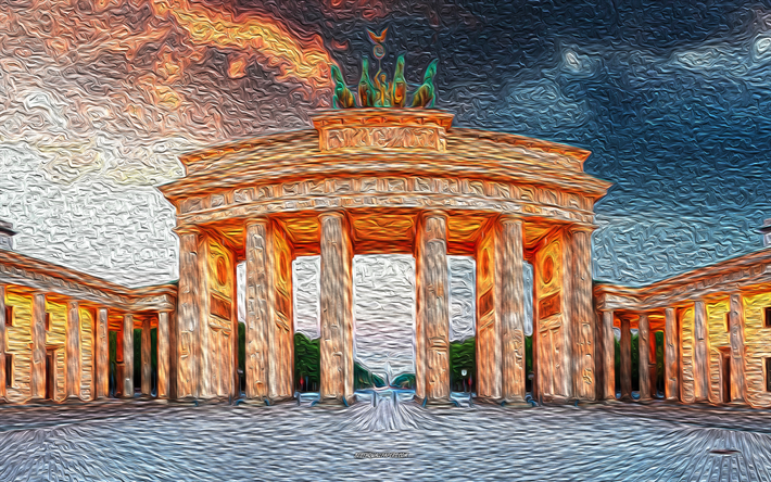 brandenburgin portti, berliini, saksa, maalaustaide, brandenburgin portin maalaus, kaupunkikuva, taide, alpit, kaupunkimaalaukset