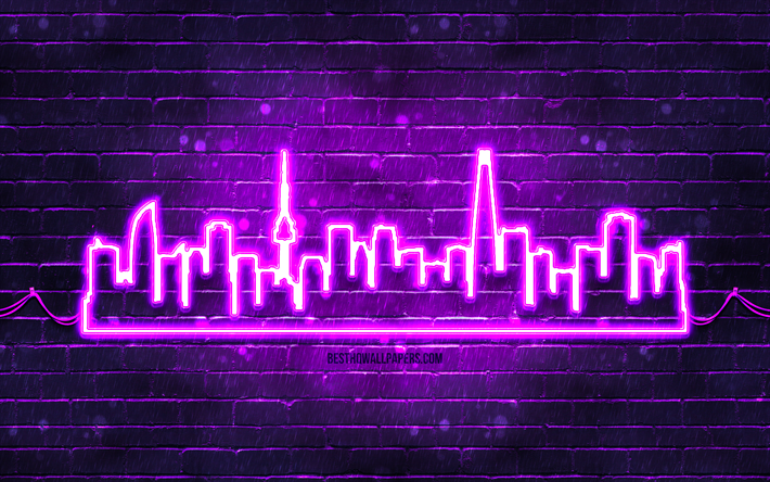 s&#233;oul violet n&#233;on silhouette, 4k, violet n&#233;ons, s&#233;oul skyline silhouette, violet brickwall, villes sud-cor&#233;ennes, n&#233;on skyline silhouettes, cor&#233;e du sud, s&#233;oul silhouette, s&#233;oul