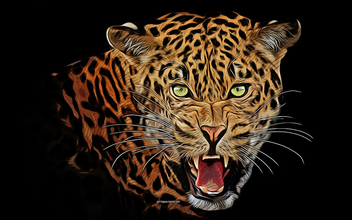 Download wallpapers leopard, 4k, vector art, leopard drawing, creative art,  leopard art, vector drawing, abstract animals, wild cats, fury, wild animals,  furious leopard for desktop free. Pictures for desktop free
