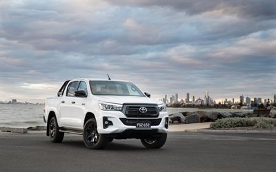 Toyota Hilux Rogue, 4k, pickups, 2018 cars, SUVs, white Hilux, Toyota