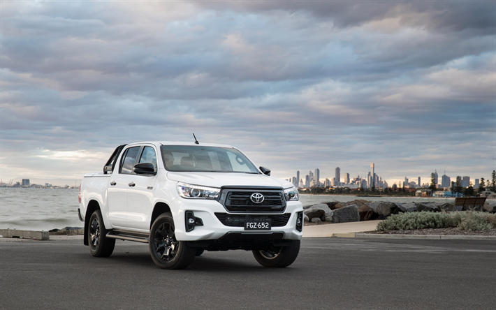 Toyota Hilux Voyous, 4k, micros, 2018 voitures, Suv, blanc Hilux, Toyota
