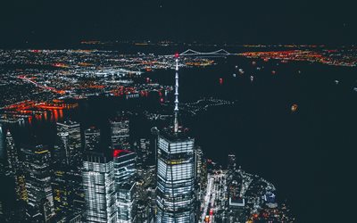 NYC, 4k, skyscrapers, New York, nightscapes, metropolis, view from above, USA, America