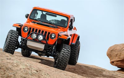 Jeep Wrangler, 2018, Sandstorm, Concept, exterior, tuning Wrangler, new orange Wrangler, American SUV, Jeep