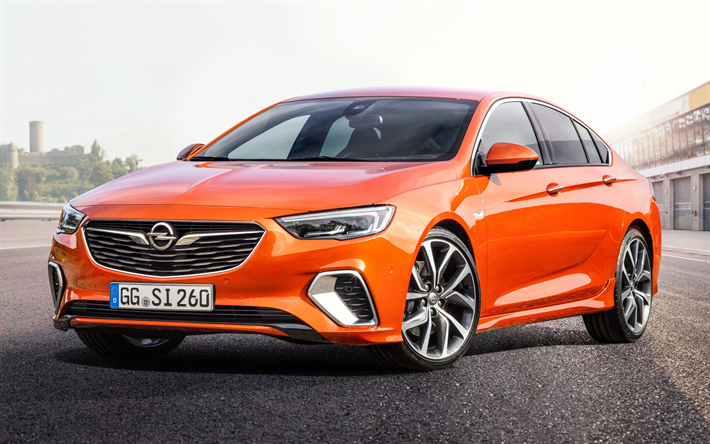 Opel Insignia, 2018, GSI, exterior, front view, business class, sports sedan, new orange Insignia, German cars, Opel